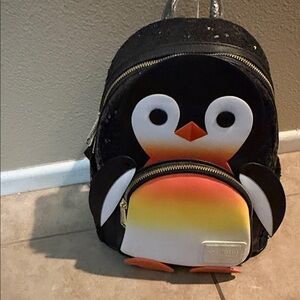 Loungefly Black and Orange Penguin Kids Backpack